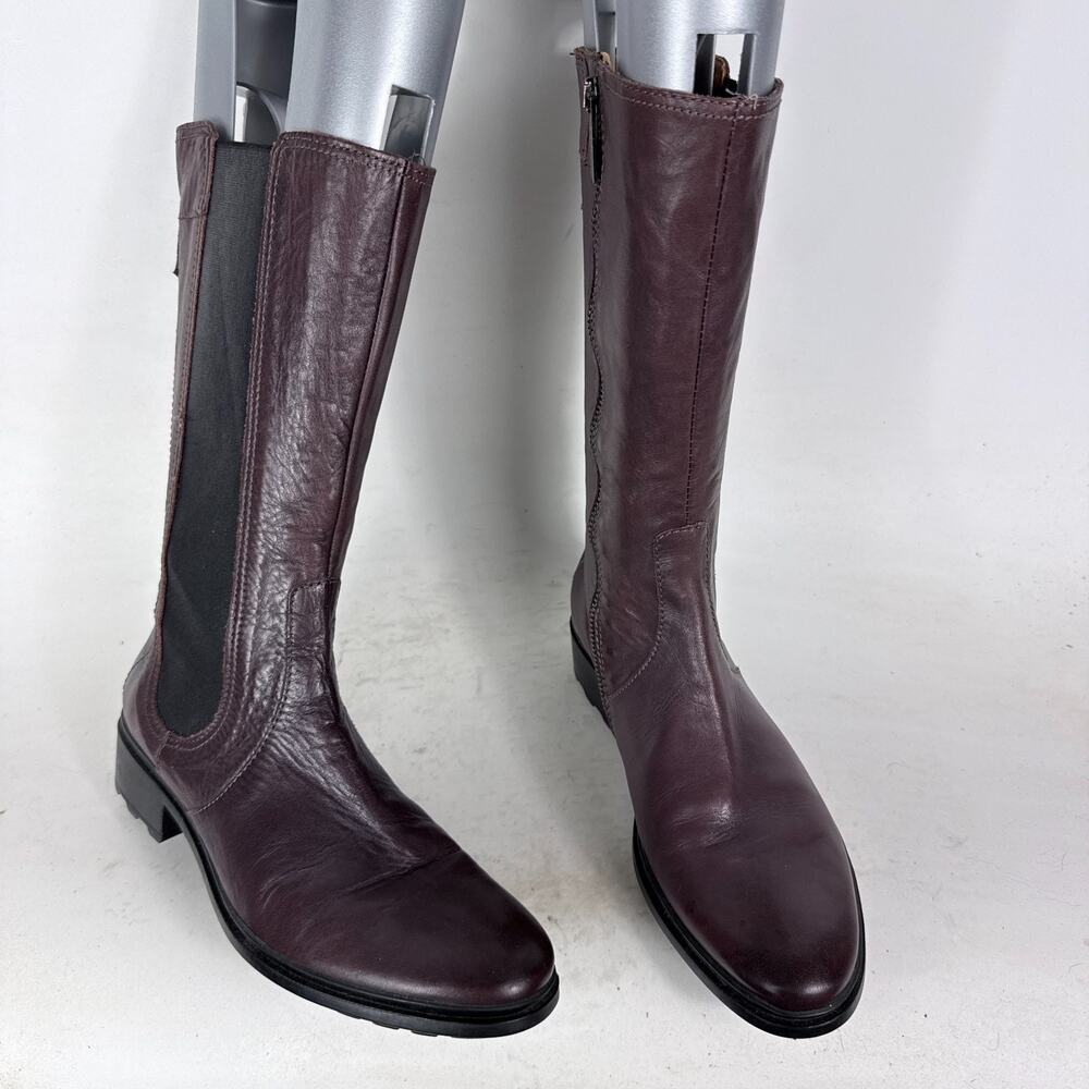 Hunter Derby Riding Boots Women's 8.5 Burgundy Leather Side Zip Elastic Panel